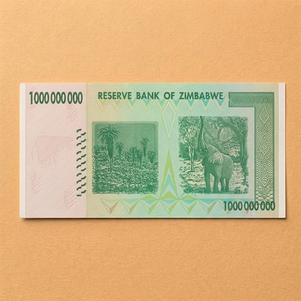 Zimbabwe 1 Billion Dollar note, back view