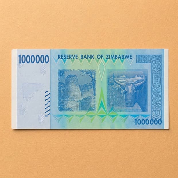 Zimbabwe 1 Million Dollar note, back view