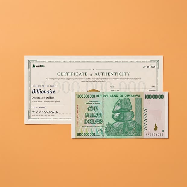 1 Billion note laid over its matching Certificate of Authenticity