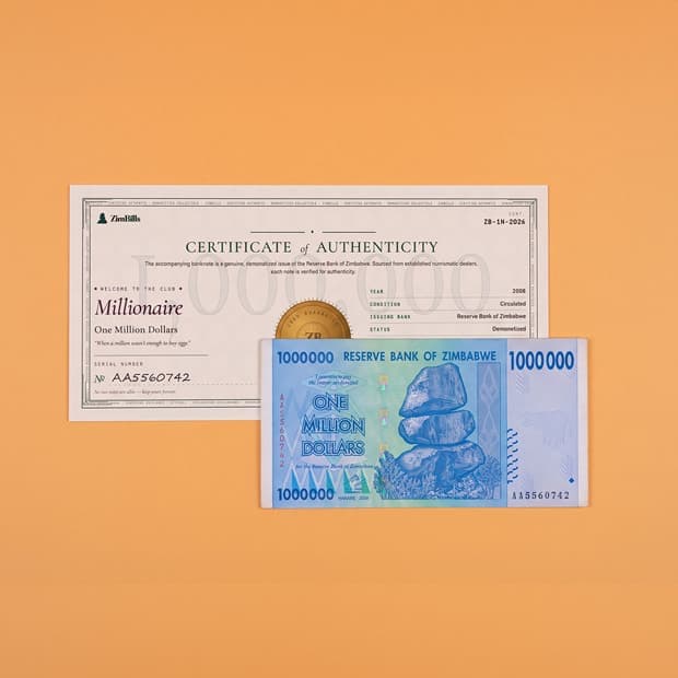 1 Million note laid over its matching Certificate of Authenticity