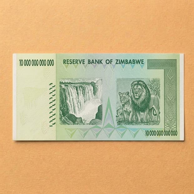 Zimbabwe 10 Trillion Dollar note, back view