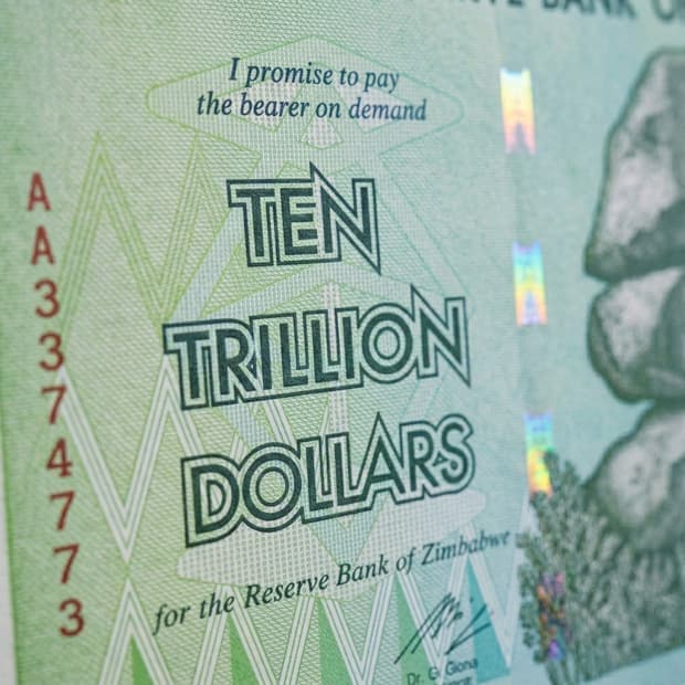Macro detail of the 10 Trillion note serial and guilloche