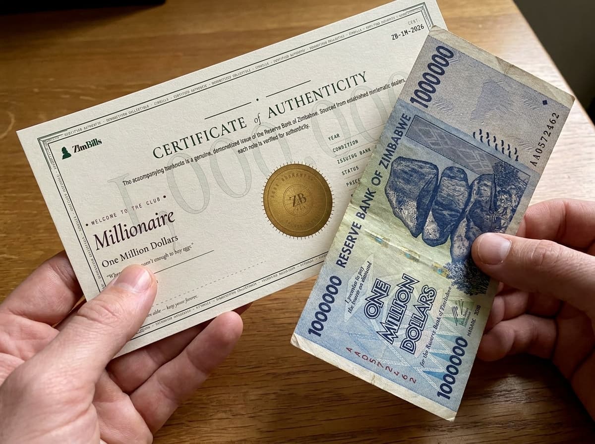 ZimBills Certificate of Authenticity showing front and back